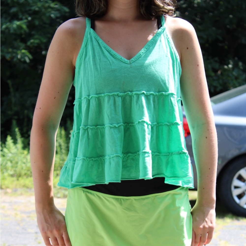 Green American Eagle Ruffle Top